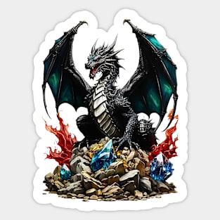 Black Dragon protecting his gems treasure Sticker